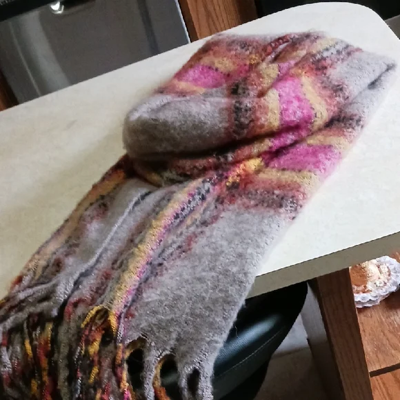 NATURAL LIFE Vibrant Plaid Scarf with Pink and Yellow - Picture 3 of 3